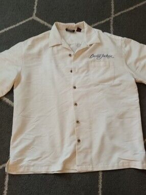 Barrett Jackson Button Up Embroidered Beige Short Sleeve Shirt XL